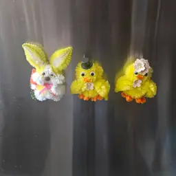 Vtg Handmade Chenille Pipe Cleaner Spring Easter Bunny Boy & Girl Chick Magnets