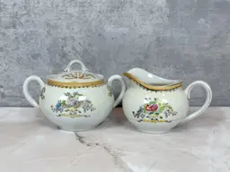 Gilded Floral Porcelain Creamer & Sugar Bowl Set, Taico Japan, 1950s, Mid Century Kitchenware (0112-26)