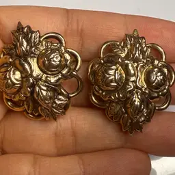 Marino Domed Antiqued Goldtone Clip On Earrings 1”