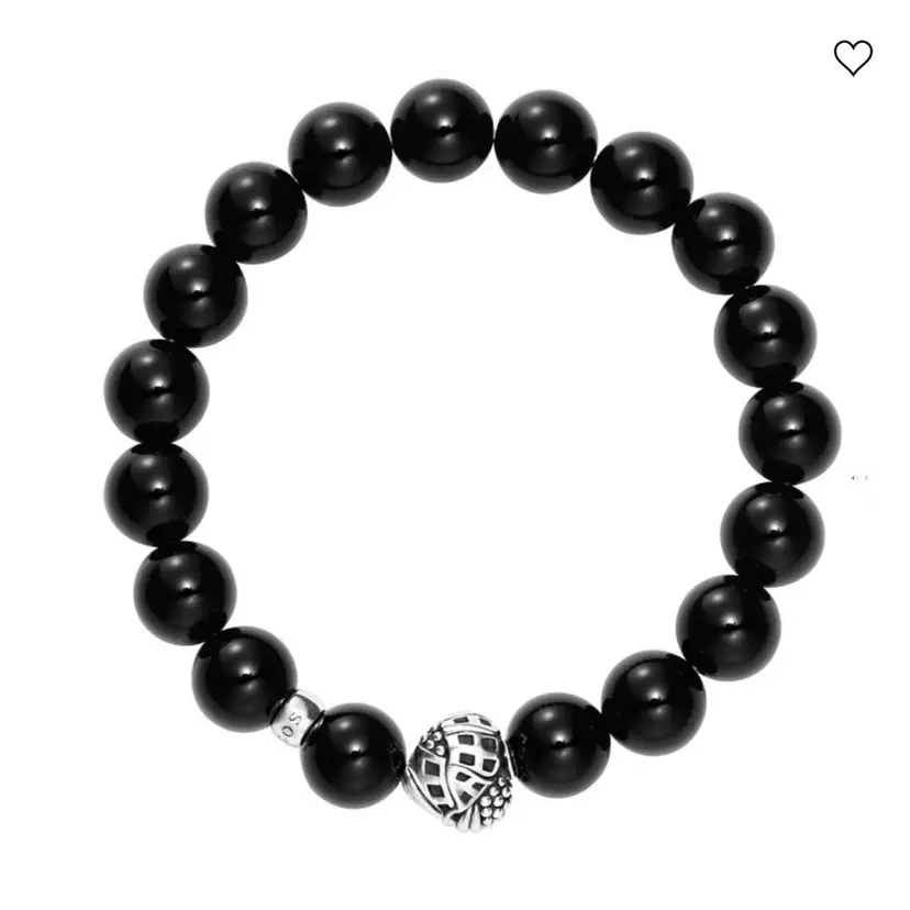 Lagos Caviar Keep Memory Alive Black Agate Silver Station Bead Bracelet