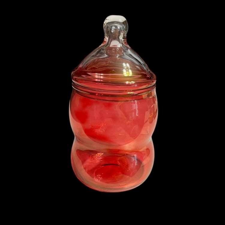 012 Vintage Glass Flashed Cranberry Color, Apothecary Jar, Two Tiers