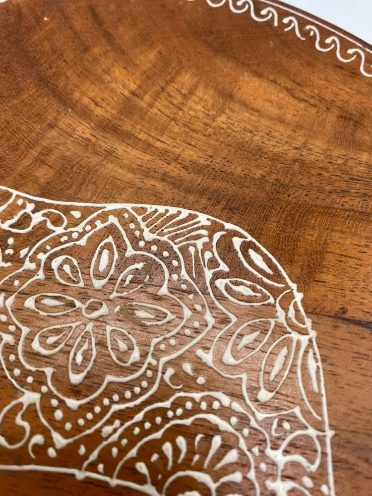 Wooded Footed Trivet With Hand Painted Elephant Made In India