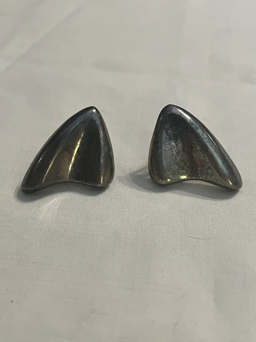 Vintage Sterling  .925 Abstract Clip On Earrings 