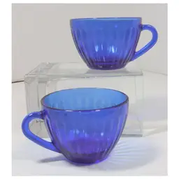 Set of 2 Cobalt Blue Glass Coffee Tea Cup