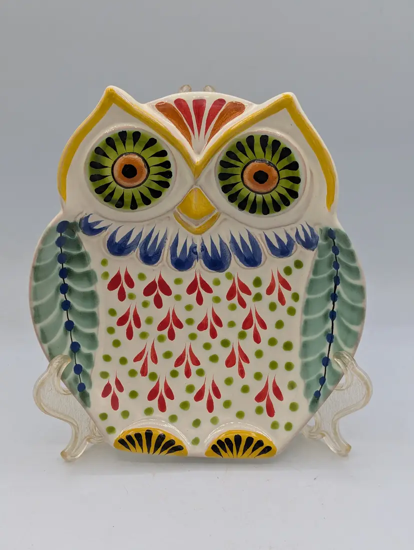 Gorky Gonzalez Hand Painted OWL Shaped Ceramic Plate Trinket Dish Made in Mexico