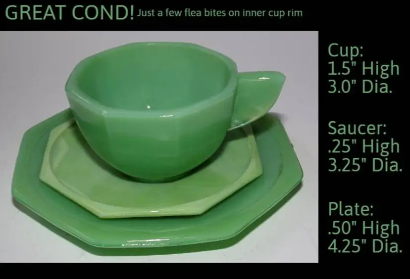 Vintage Art Deco AKRO Agate Jadeite Octagon Child Sized Cup, Saucer & Plate Set