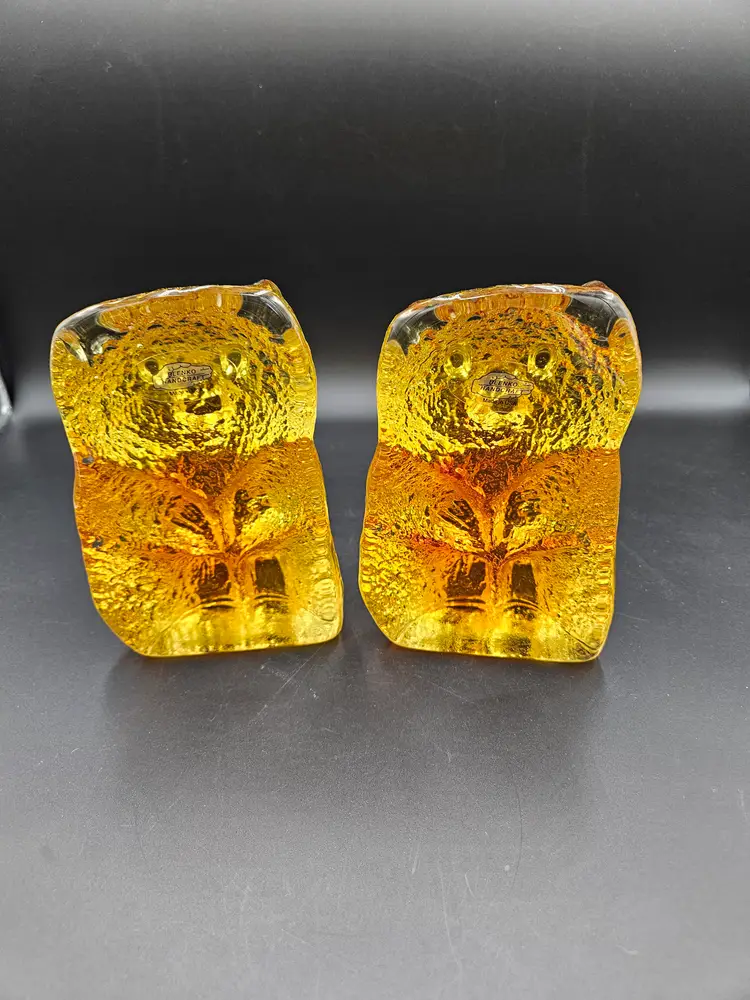 Blenko Honey Gold Bear Bookends