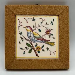 Small Cork With Hand Painted Bird Tile Wall Hanging