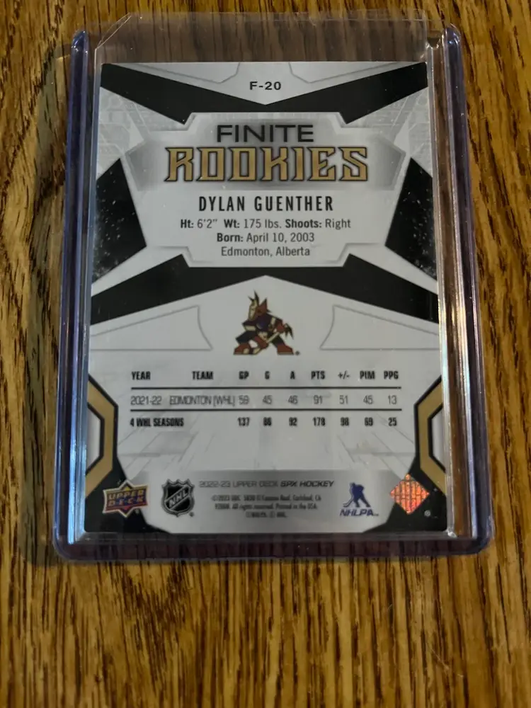 22-23 UD SP Finite Rookies Dylan Guenther /99 Blue Coyotes Utah
