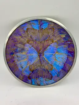 Vintage Blue Morpho Butterfly Wing Decorative Plaque Dish Wall Hanging  6.5”