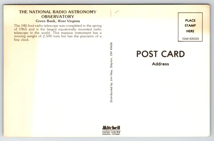 Postcard National Radio Astronomy Observatory Green Bank West Virginia - 16180