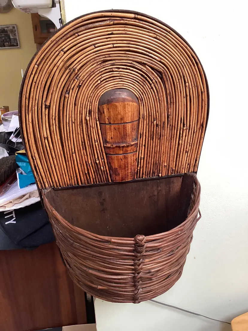 Vintage Brown Flat Back Half Basket Wicker Hanging Basket Country Farmhouse