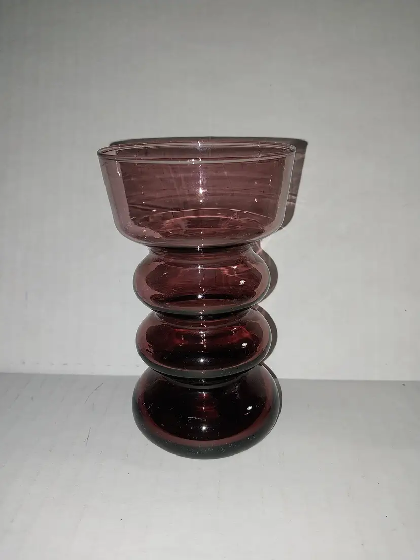Purple Amethyst Vintage RARE Scandinavian MCM Hooped Vase Or Candle Holder, Possibly Riihimäki