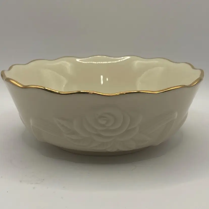 Lenox “Rose Blossom” Bowl, Embossed With Gold Trim, 5 1/2”, Porcelain