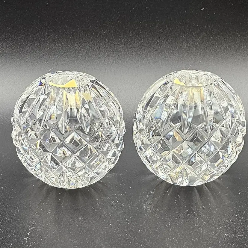#37 Signed Waterford Crystal Pair of Taper Candleholders in the Giftware pattern