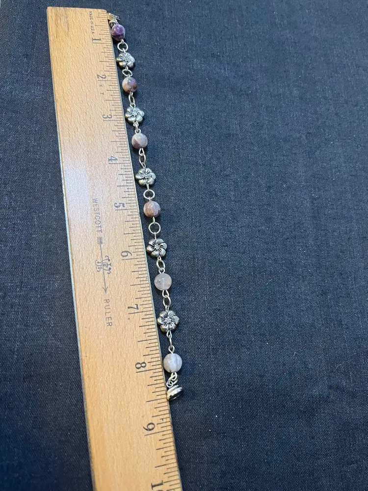 Amethyst Floral Silver-tone Bracelet With Magnetic Clasp 8.5”