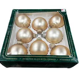 016 Vintage Christmas With Krebs Cream Champagne 2.5” Glass Ball Ornaments