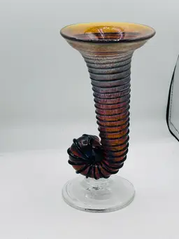 Herb A. Thomas HAT Signed Multicolored Millefiori Art Glass Cornucopia  Vase