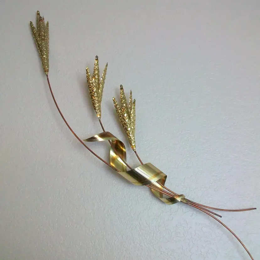 Vintage Single Homco Brass Metal  Wheat Sheath Wall Decor 6" x 31"