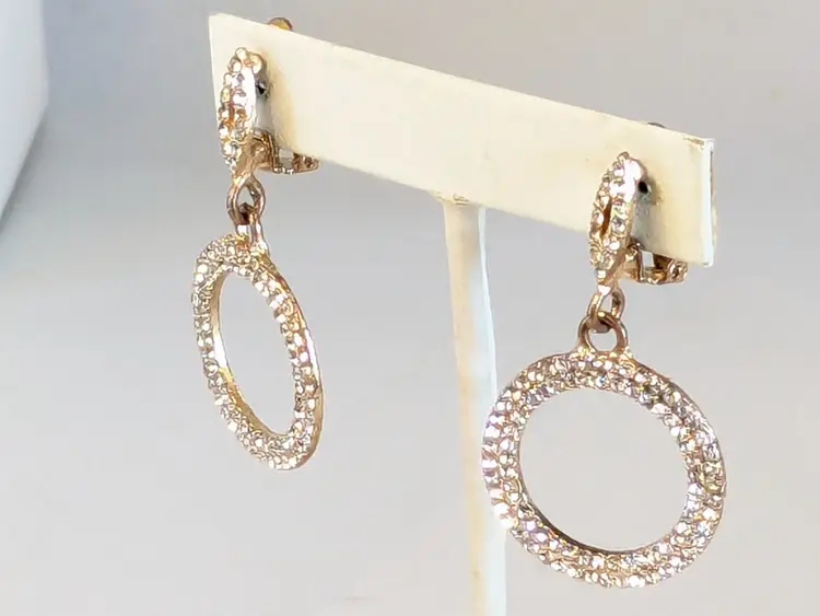 Gold Tone Sparkling Rhinestone Circle Clip-On Earrings