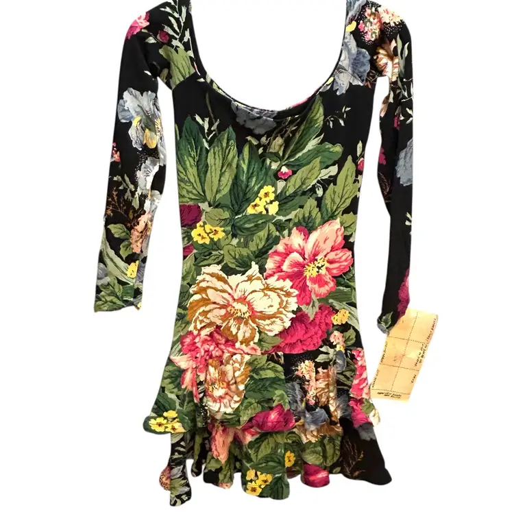 1980s Betsey Johnson Punk Label Dress with Tags Black Floral Size S or XS NWT