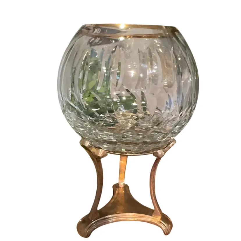 Vintage Brass And Crystal Rose Bowl