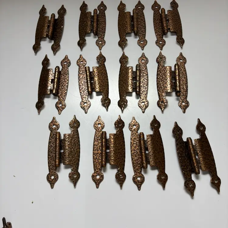 Vintage Brass Hinges Hammered Kitchen Cupboard 12 Piece 3.5”