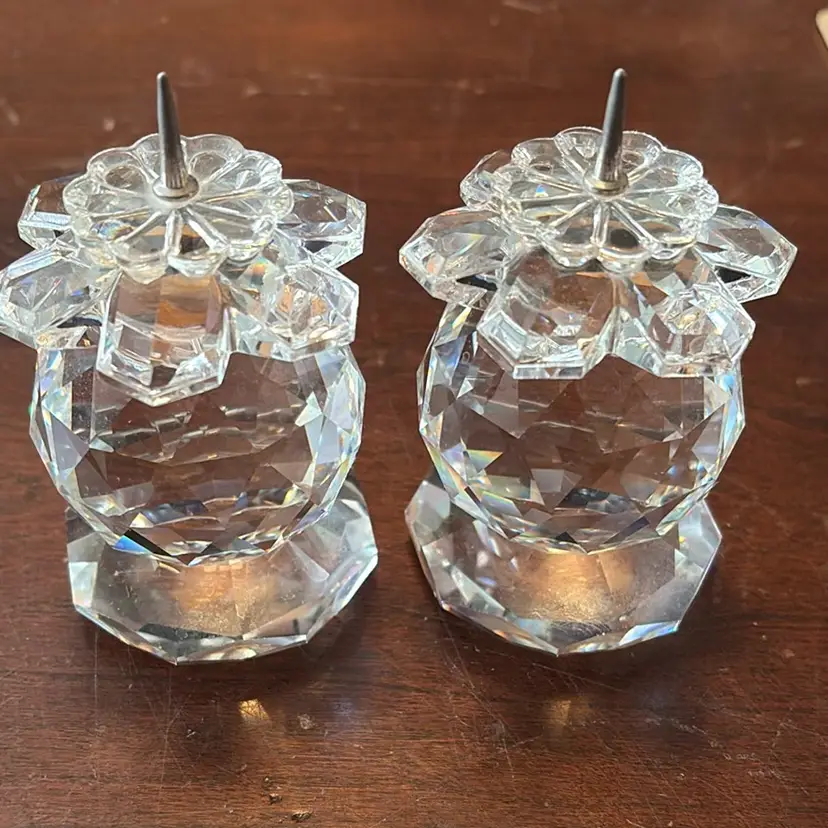 007. 2 Swarovski Crystal Candlestick Candle Holder Pin Type