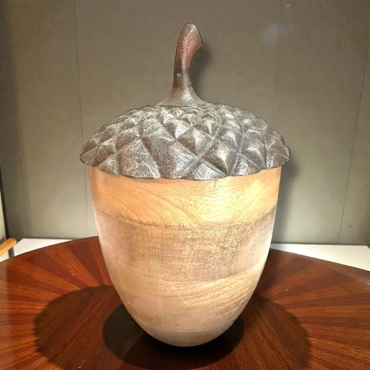 Large Wooden Acorn Box With Aluminum Lid Handmade Tall Farmhouse Core