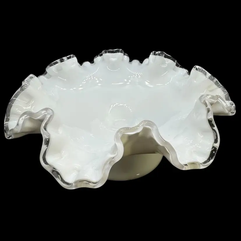 Fenton Silver Crest Milk Glass Pedestal Bowl In Excellent Condition Vintage