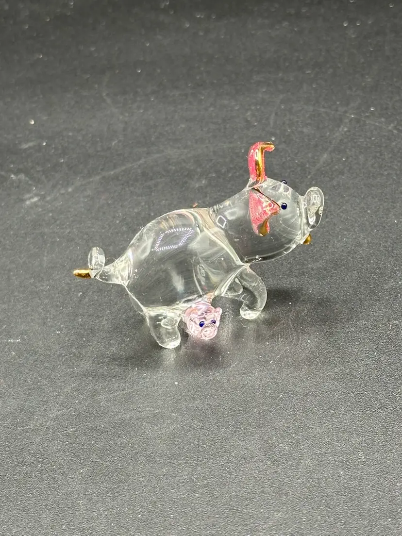 Glass Pig Suckling Piglet Crystal Pink Gold Beautiful