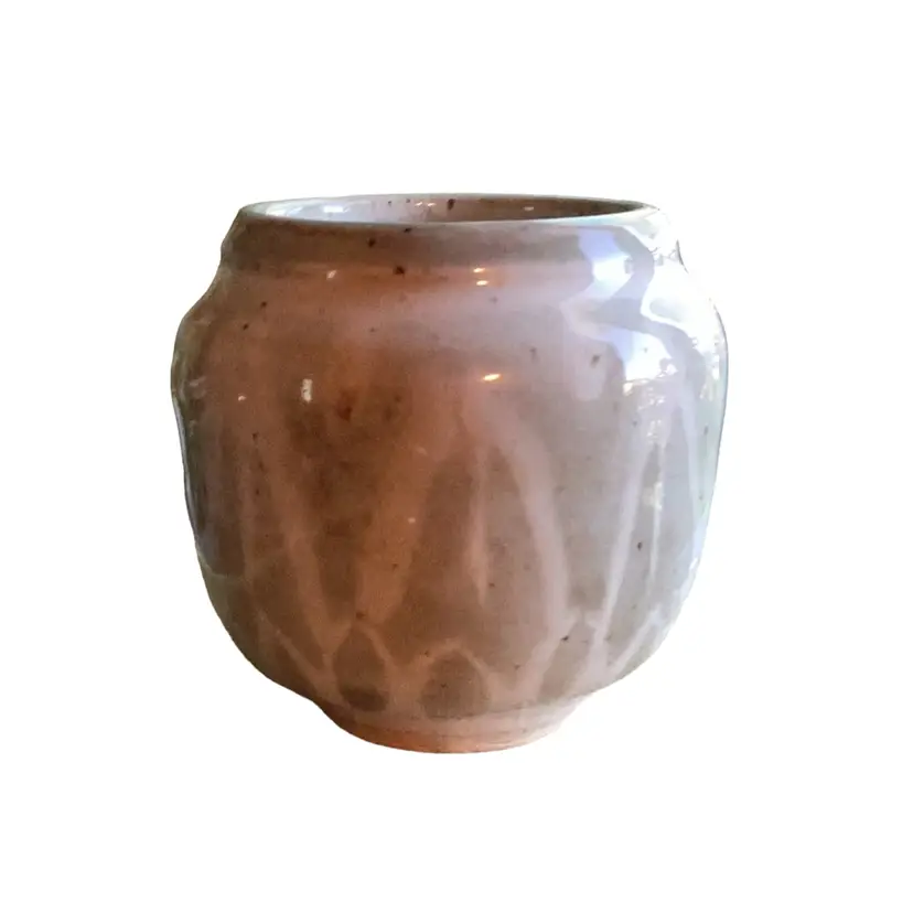 Cute Handmade Gray And White Glazed Cup Or Tiny Planter Marked 200