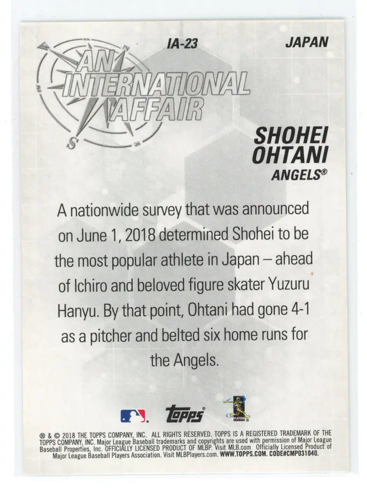 2018 Topps SHOHEI OHTANI RC An International Affair #IA-23