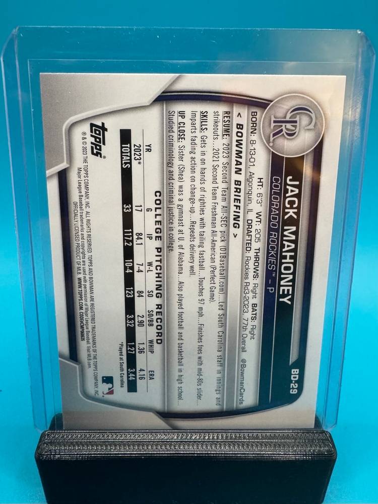 Jack Mahoney 1st Bowman Orange /25 (paper) Colorado Rockies