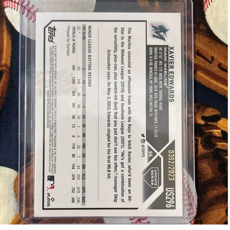 2023 Topps Update Xavier Edwards US296 Gold /2023