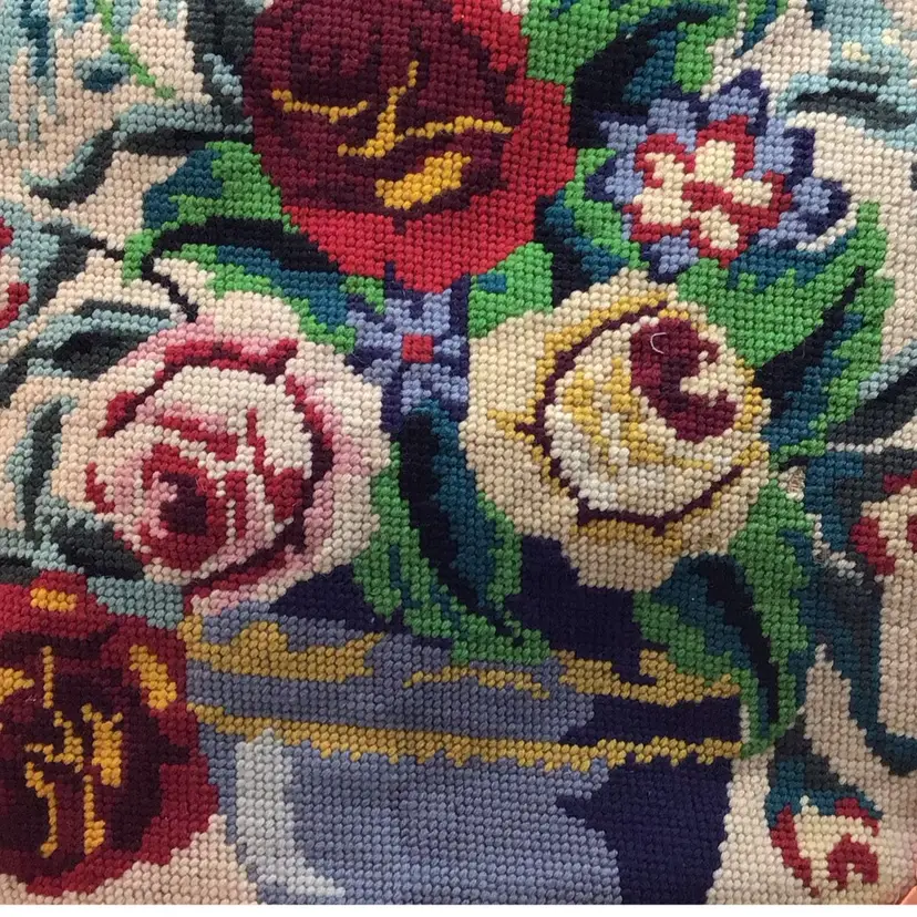 Vintage Needlepoint Satin Pillow