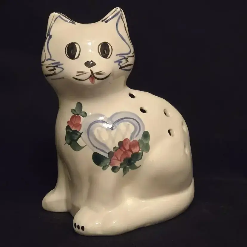 Cat Potpourri Holder Ceramic Hand Painted 7" Tall Levine Pottery Inc California Vintage