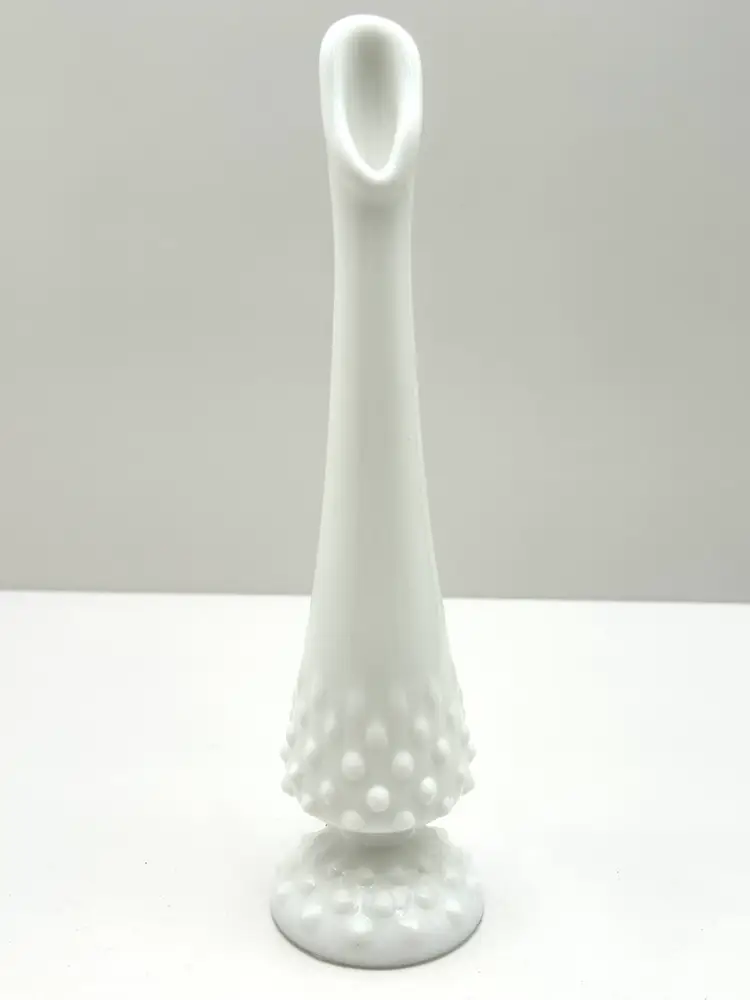 Small Fenton Hobnail Milk Glass Swung Vase