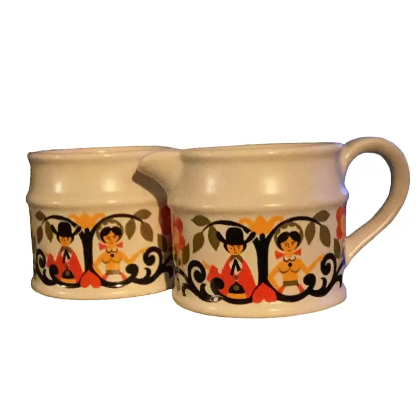 Vintage Sadler Quaker Boy And Girl Pattern Cream And Sugar