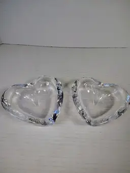 Simon Pearce Signed Heart Shaped Glass Trinket Dishes