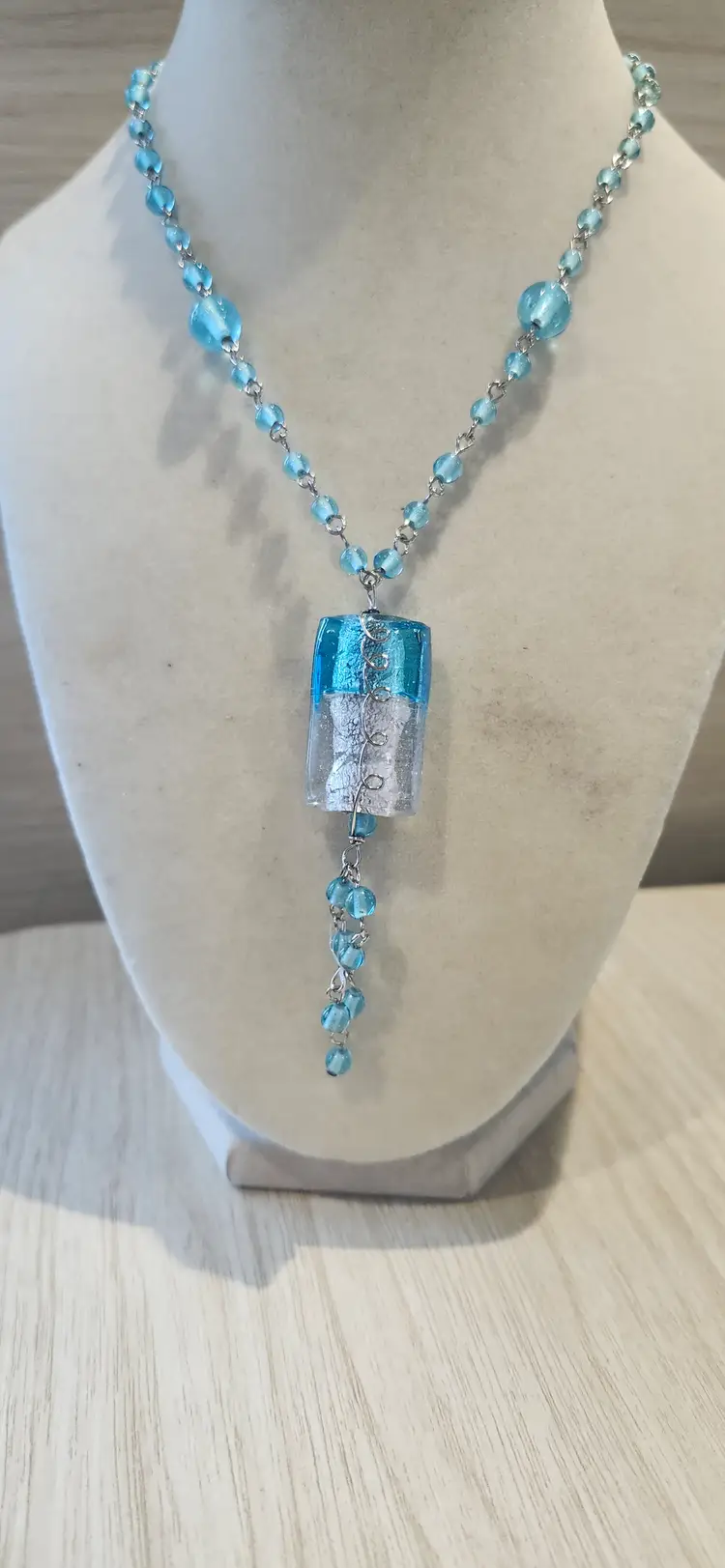 Aqua Glass Pendant Necklace