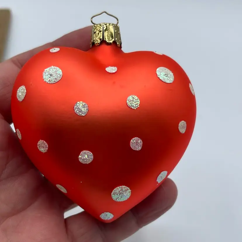 Orange Blown Glass Heart Ornament With Glitter Spots 3 Inches