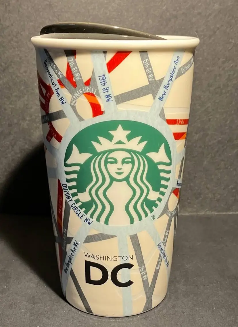 2015 Starbucks 12oz Ceramic Travel Coffee Mug w/Lid WASHINGTON DC Street Map