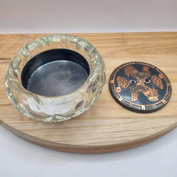 1970s Mixed Metal/Crystal Rooster and Hen Motif Incense Burner