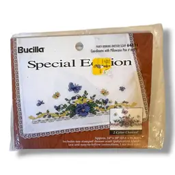 Pansy Ribbons And Butterfly Dresser, Scarf Embroidery Kit. 14 X 38”.