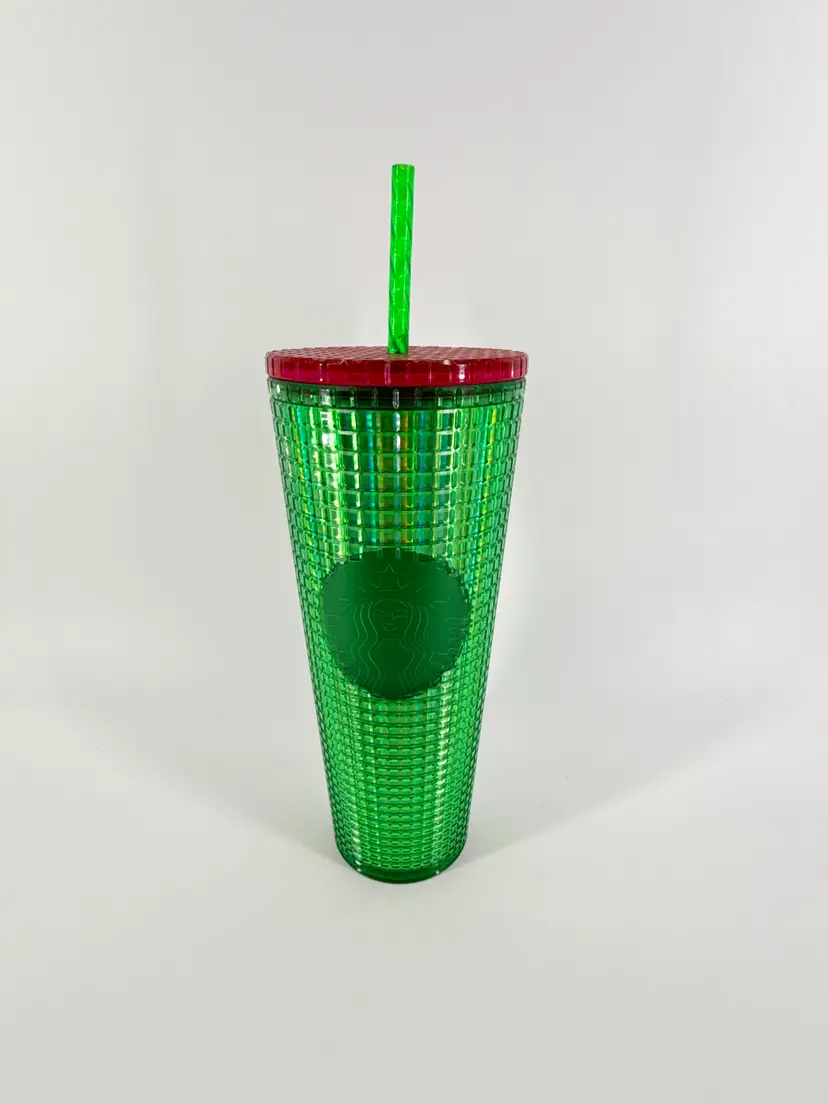 Starbucks Spring 2023 Watermelon Green Pink Textured Tumbler With Straw