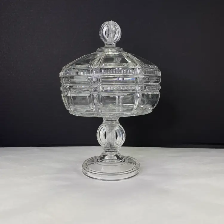 Vintage Duncan & Sons Cryptic Zipper Block Pedestal Compote