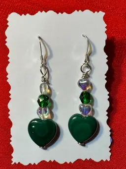 Malachite Hearts Iridescent Crystal Hearts 1.5” Drop