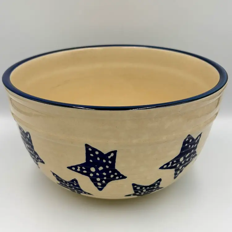 Vintage Ringware Stars Large 9” Mixing Bowl Cobalt Blue Pottery Patriotic
