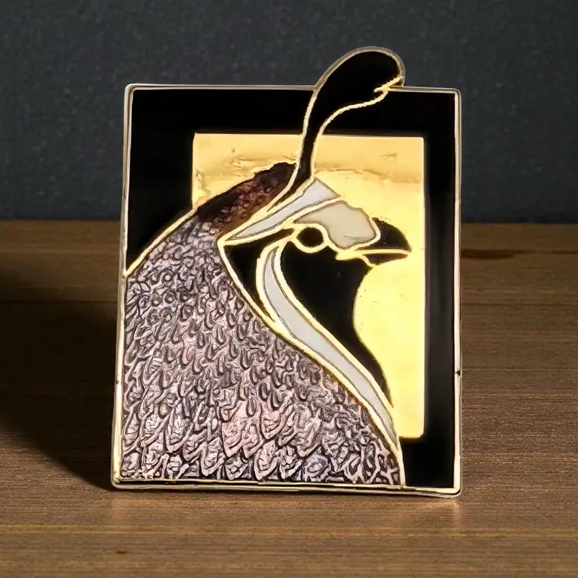Vtg Wm Spear California Quail Gold Tone Enamel Pin Brooch Original Pkg